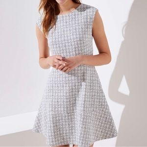 LOFT - NWOT White Fit and Flare Dress with Black line/checkered pattern